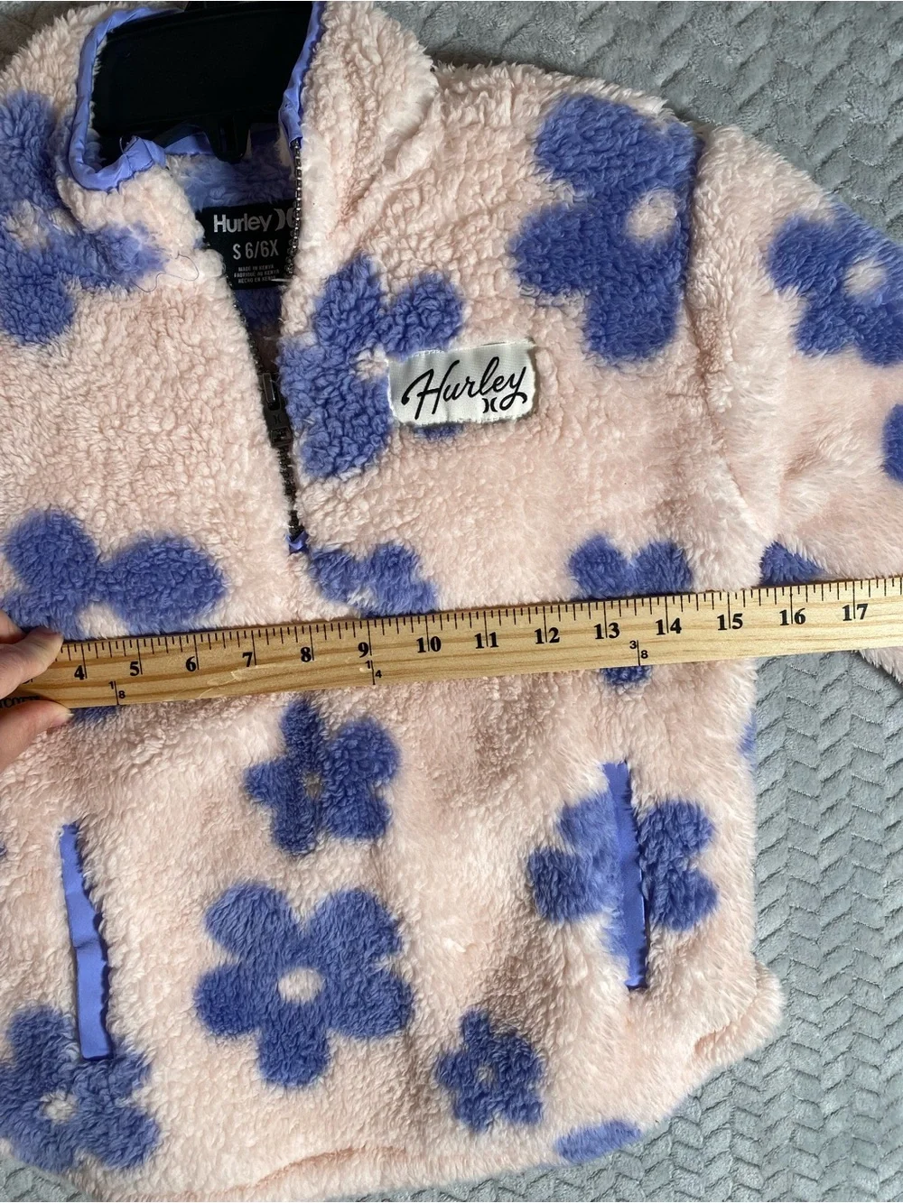 Hurley Girls Cozy Sherpa Printed Quarter-Zip Jacket (Echo Pink, S (6/6X))